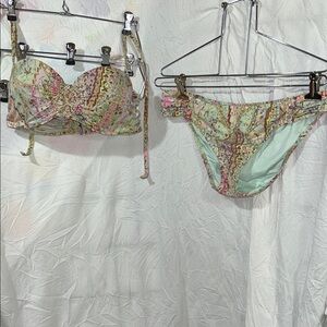 Victoria's Secret “ the knockout “Mint & Pink Paisley Bandeau Bikini Set
